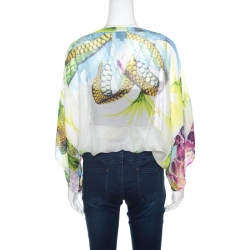 Pre Owned Just Cavalli Multicolor Silk Gauze Printed Kimono Sleeve Blouse S