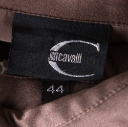 Pre Owned Just Cavalli Brown Silk Satin Animal Printed Trim Long Sleeve Shirt M