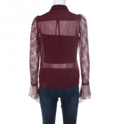 Pre Owned Just Cavalli Burgundy Floral Lace Insert Blouse S
