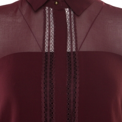 Pre Owned Just Cavalli Burgundy Floral Lace Insert Blouse S