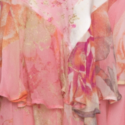 Pre Owned Just Cavalli Pink and Yellow Printed Silk Ruffled Hem Detail Sleeveless Dress M