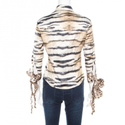 Pre Owned Just Cavalli Multicolor Animal Printed Long Sleeve Tie Detail Shirt S