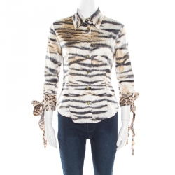 Pre Owned Just Cavalli Multicolor Animal Printed Long Sleeve Tie Detail Shirt S