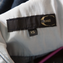 Pre Owned Just Cavalli Indigo Dark Wash Faded Effect Denim Cropped Zip Front Jacket XS