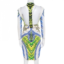 Pre Owned Just Cavalli Multicolor Printed Cutout Back Detail Long Sleeve Dress L