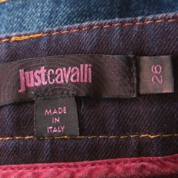 Pre Owned Just Cavalli Indigo Faded Effect Distressed Denim Mini Shorts S