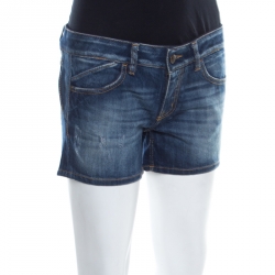 Pre Owned Just Cavalli Indigo Faded Effect Distressed Denim Mini Shorts S