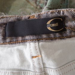 Pre Owned Just Cavalli Mint and Brown Distressed Lace Overlay Printed Denim Flared Jeans M