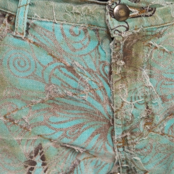 Pre Owned Just Cavalli Mint and Brown Distressed Lace Overlay Printed Denim Flared Jeans M