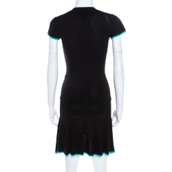 Pre Owned Just Cavalli Black Rib Stretch Knit V Neck Flounce Dress S