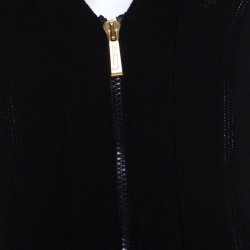 Pre Owned Just Cavalli Black Rib Stretch Knit V Neck Flounce Dress S