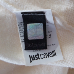 Pre Owned Just Cavalli Cream Wool Gold Logo Button Detail Long Cardigan XS 