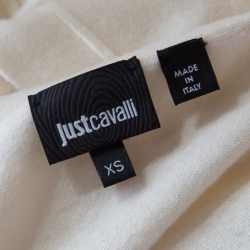 Just Cavalli Cream Wool Gold Logo Button Detail Long Cardigan XS 