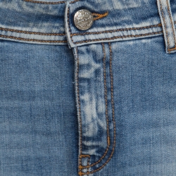 Pre Owned Just Cavalli Indigo Light Wash Denim Leopard Print Trim Mini Skirt M