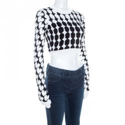 Pre Owned Just Cavalli Monochrome Cutout Knit Crew Neck Long Sleeve Crop Top S