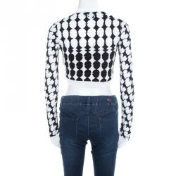 Pre Owned Just Cavalli Monochrome Cutout Knit Crew Neck Long Sleeve Crop Top S