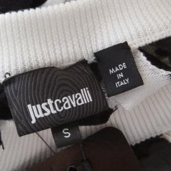 Pre Owned Just Cavalli Monochrome Cutout Knit Crew Neck Long Sleeve Crop Top S