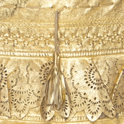 Pre Owned Just Cavalli Gold Leather Embroidered Laser Cut Skirt XS