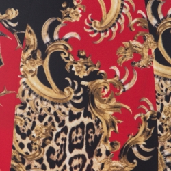 Pre Owned Just Cavalli Red and Black Baroque Print Paneled Maxi Skirt M