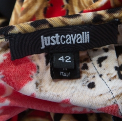 Pre Owned Just Cavalli Red and Black Baroque Print Paneled Maxi Skirt M