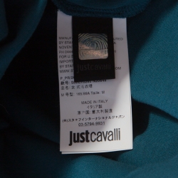 Pre Owned Just Cavalli Teal Blue Stretch Jersey Fringe Detail Dress M