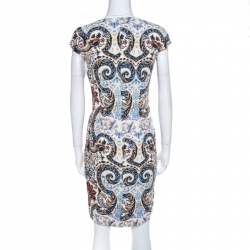 Pre Owned Just Cavalli Mulicolor Floral & Leopard Print Neck Detail Short Dress M