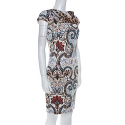 Pre Owned Just Cavalli Mulicolor Floral & Leopard Print Neck Detail Short Dress M