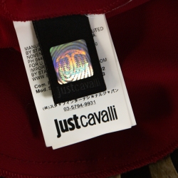 Pre Owned Just Cavalli Red and Black Crepe Pleated Leopard Hem Shift Dress M