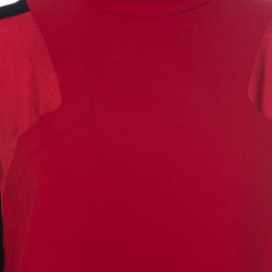 Pre Owned Just Cavalli Red and Black Crepe Pleated Leopard Hem Shift Dress M