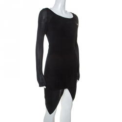 Pre Owned Just Cavalli Black Knit Sheer Asymmetric Dress S