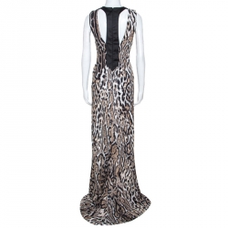 Just Cavalli Beige Leopard Print Sleeveless Maxi Dress L