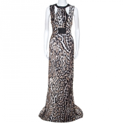 Just Cavalli Beige Leopard Print Sleeveless Maxi Dress L