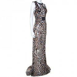 Just Cavalli Beige Leopard Print Sleeveless Maxi Dress L