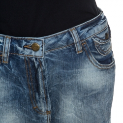 Pre Owned Just Cavalli Blue Distressed Denim Zip Detail Cropped Jeans S