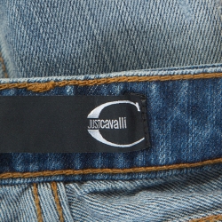 Pre Owned Just Cavalli Blue Distressed Denim Zip Detail Cropped Jeans S