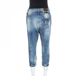 Pre Owned Just Cavalli Blue Distressed Denim Zip Detail Cropped Jeans S