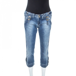 Pre Owned Just Cavalli Blue Denim Buckle Detail Cropped Jeans M
