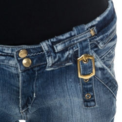 Pre Owned Just Cavalli Blue Denim Buckle Detail Cropped Jeans M