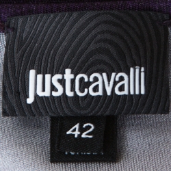 Pre Owned Just Cavalli Purple Feather Printed Jersey Long Sleeve Bodycon Dress M