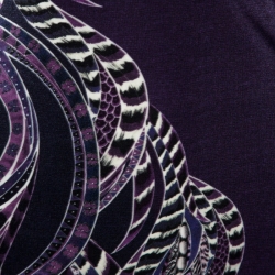 Pre Owned Just Cavalli Purple Feather Printed Jersey Long Sleeve Bodycon Dress M