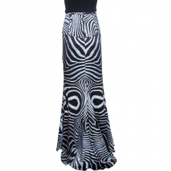 Just Cavalli Black Printed Jersey Flared Maxi Skirt M