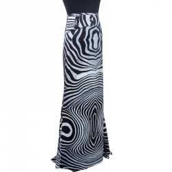 Just Cavalli Black Printed Jersey Flared Maxi Skirt M