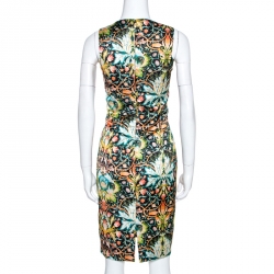 Pre Owned Just Cavalli Black Printed Stretch Satin Sheath Dress M