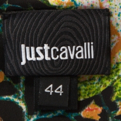 Pre Owned Just Cavalli Black Printed Stretch Satin Sheath Dress M