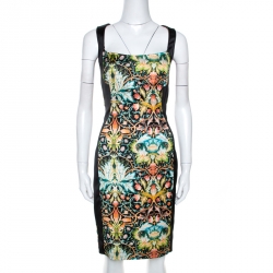 Pre Owned Just Cavalli Black Printed Stretch Satin Sheath Dress M