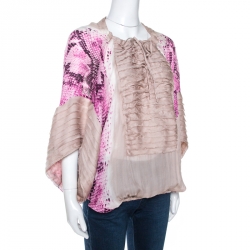 Pre Owned Just Cavalli Bicolor Printed Silk Raw Edge Detail Top M