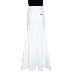 Pre Owned Just Cavalli White Denim Flared Maxi Skirt L