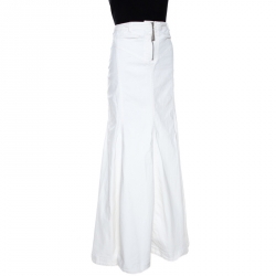 Pre Owned Just Cavalli White Denim Flared Maxi Skirt L