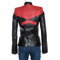 Pre Owned Just Cavalli Black & Red Lamb Leather Quilted Jacket S