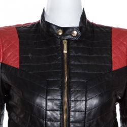 Pre Owned Just Cavalli Black & Red Lamb Leather Quilted Jacket S